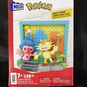 Pokémon Mega Construx TOWN SCENE  Set (139 pc HTJ03) Meowth Mime Jr